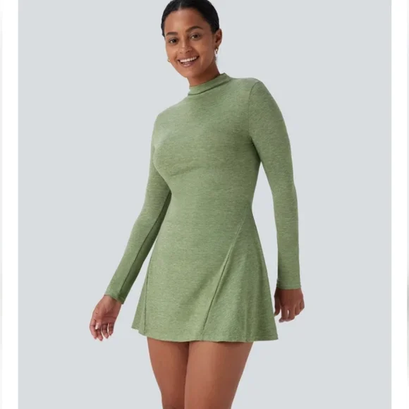 Halara Stand Collar Long Sleeve Mini Casual Dress (No Shorts) - Picture 1 of 5